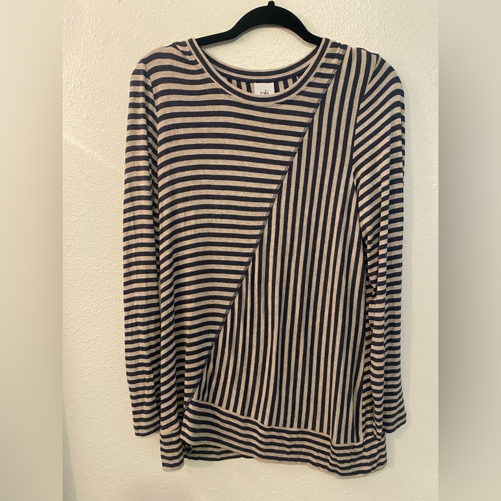 Cabi Navy and Cream Striped Top Women's Size Medium